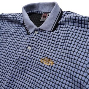 Callaway Golf Polo Shirt Men Large Blue Grid Embroidered Logo Cotton Vintage